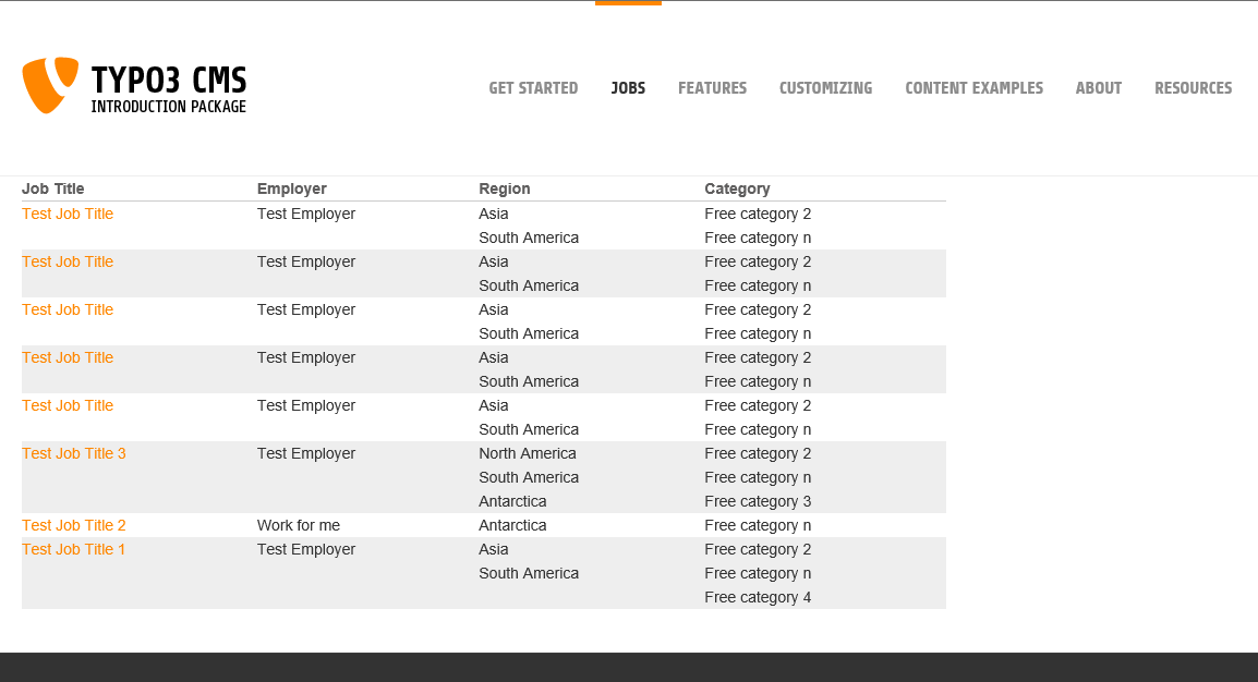 Job list in the frontend