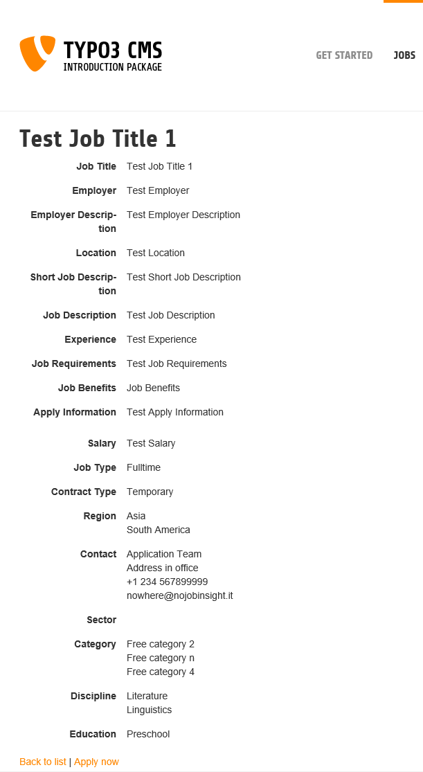 Job details in the frontend
