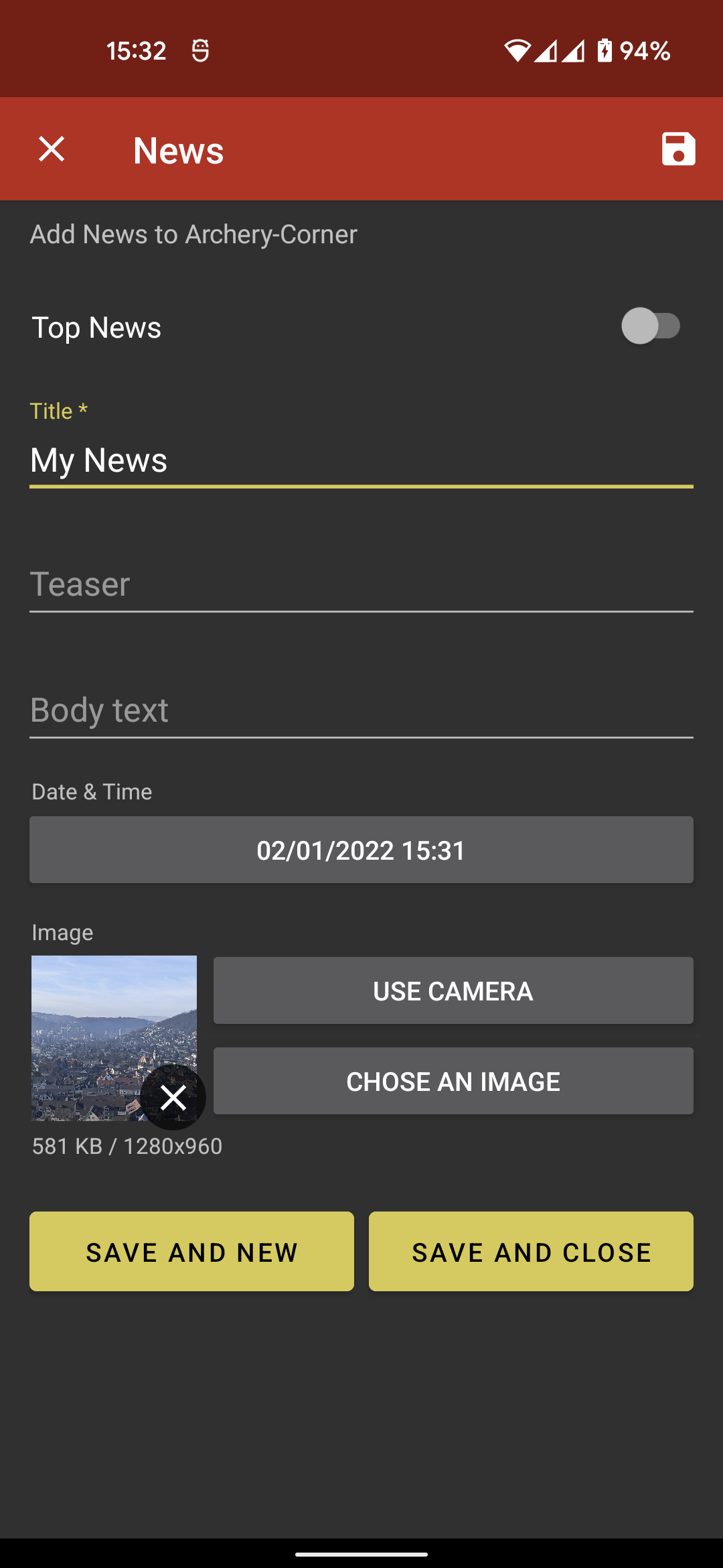 Formular on mobile-app