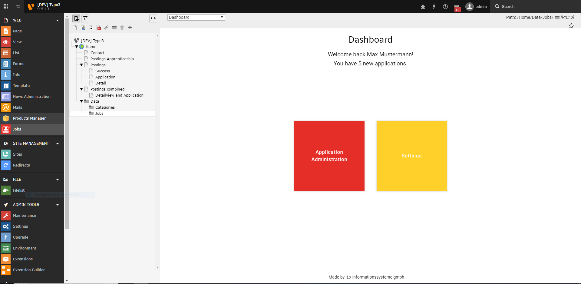 Backend Module Dashboard