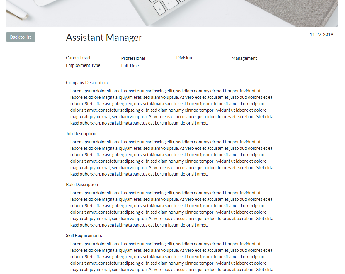 Screenshot of the detail page