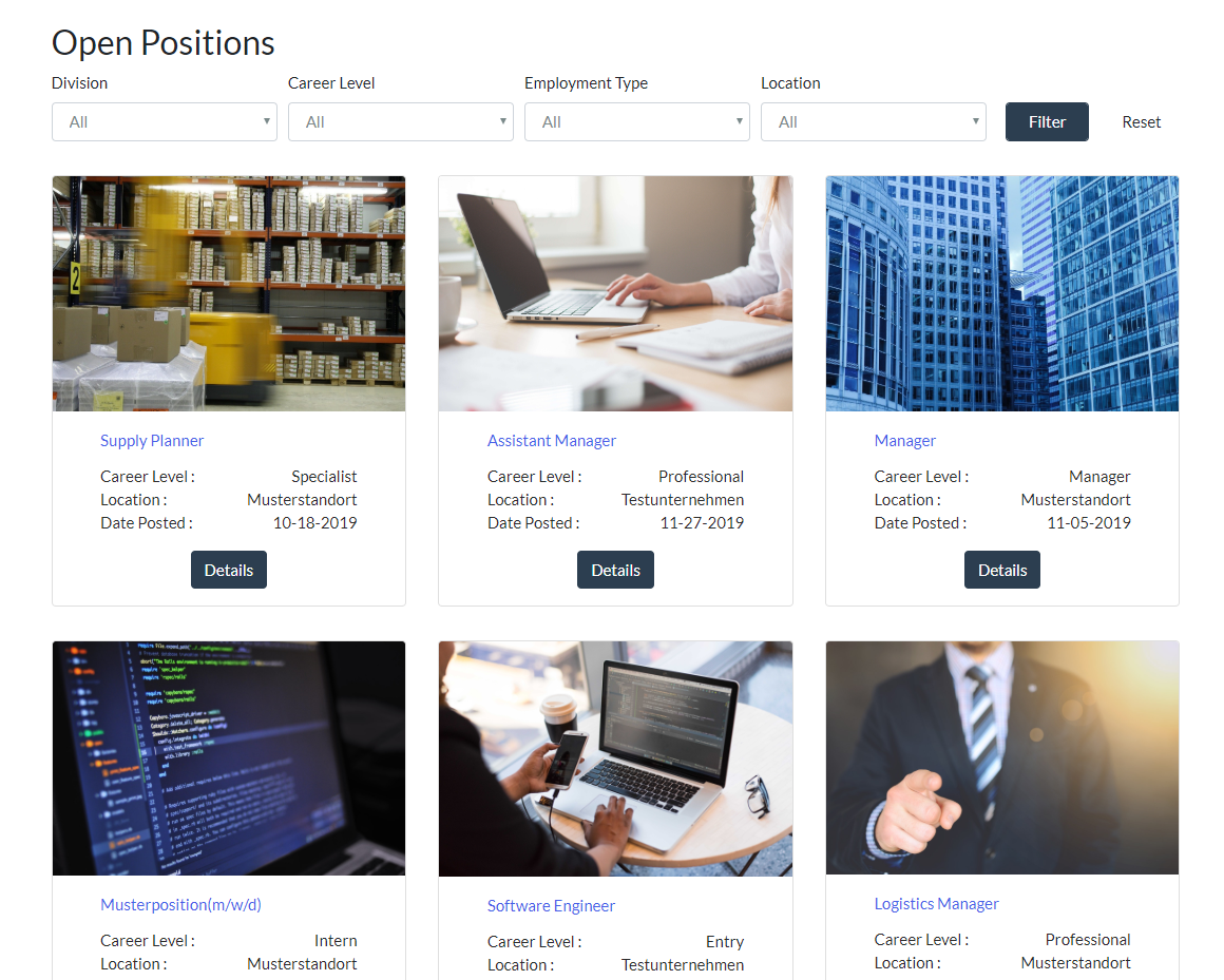 Screenshot of list page