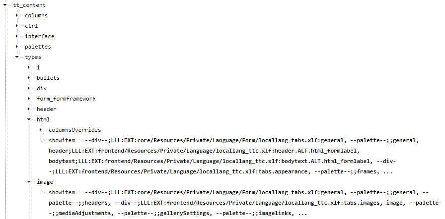 getColumnsByType example TCA structure