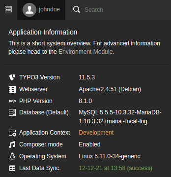 System information with last run of the sync command