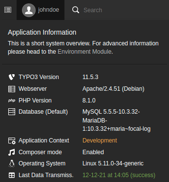 System information with last run of the transmit command
