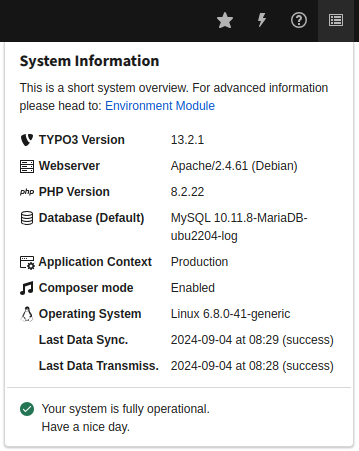 System information with last run of the sync command
