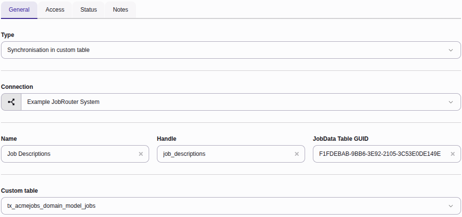 Create a table link of type Synchronisation in custom table