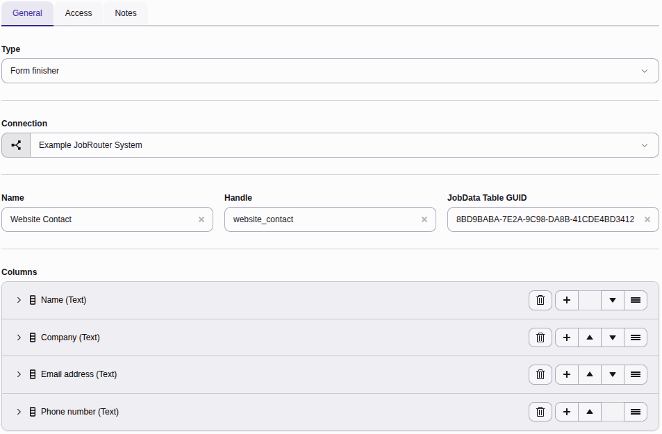Create a table link of type Form finisher