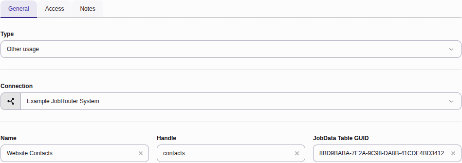Create a table link of type Other usage