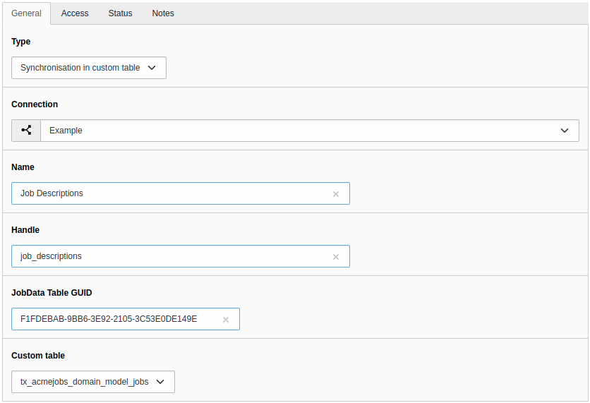 Create a table link of type Synchronisation in custom table