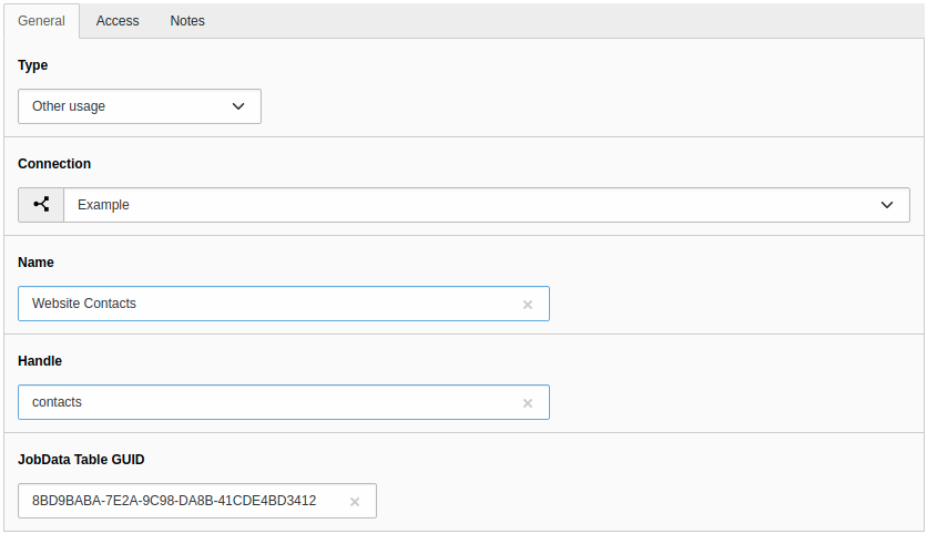 Create a table link of type Other usage