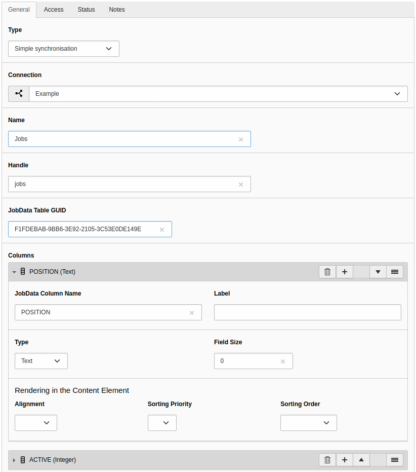 Create a table link of type Simple synchronisation