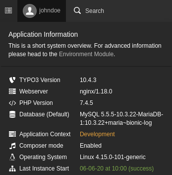 System information with last run of the start command