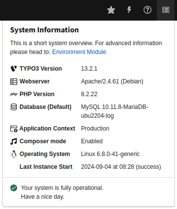 System information with last run of the start command