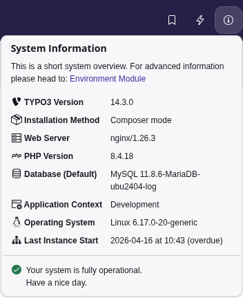 System information with last run of the start command