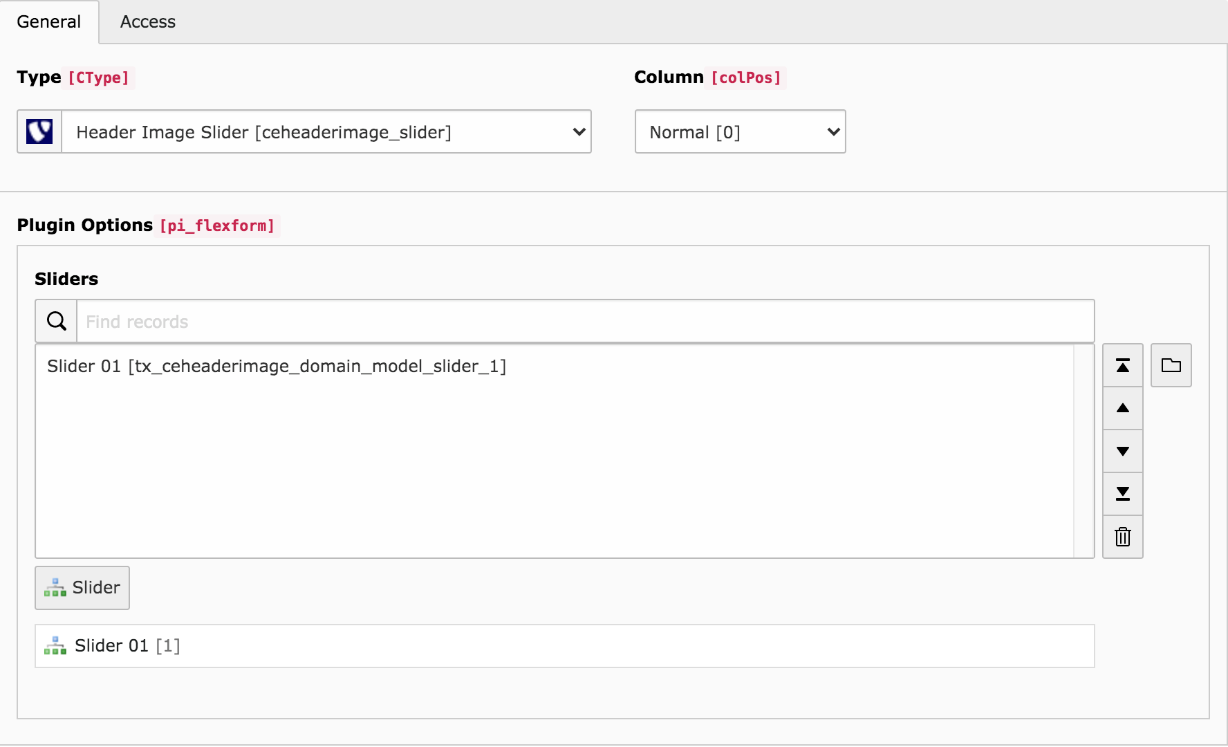 Backend view of the plugin