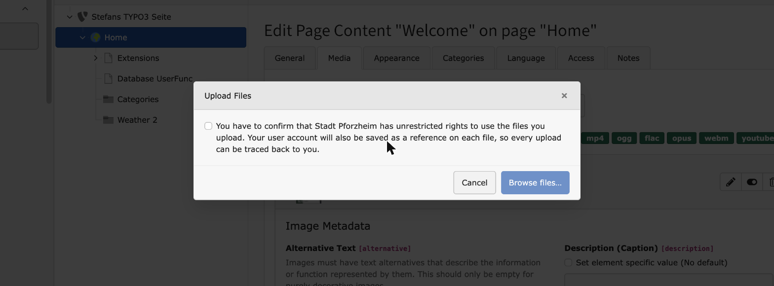 Confirmation dialog asking to confirm the file rights checkbox