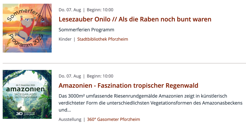 List view of events List view of events