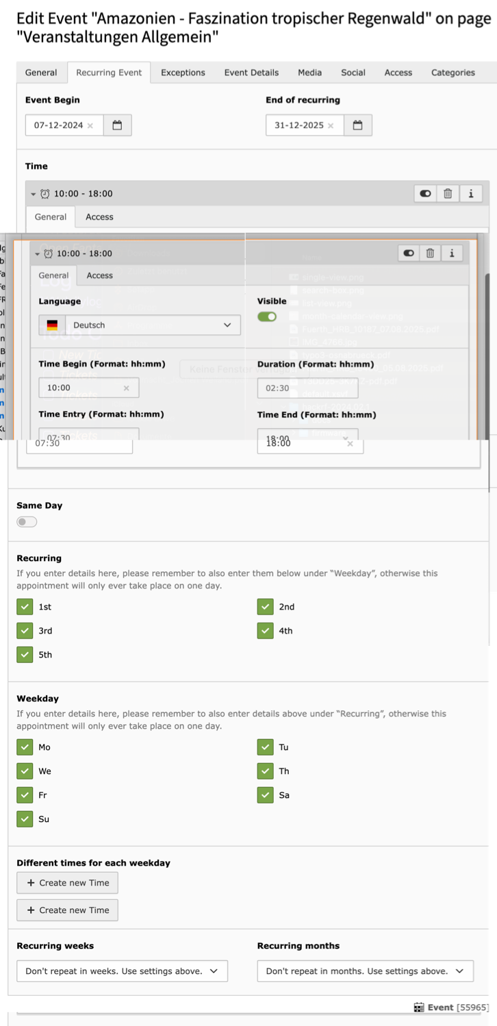 Form to enter recurring events Backend form to enter recurring events