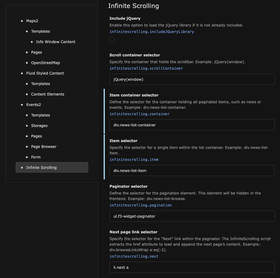 Configure the first section of Site Settings
