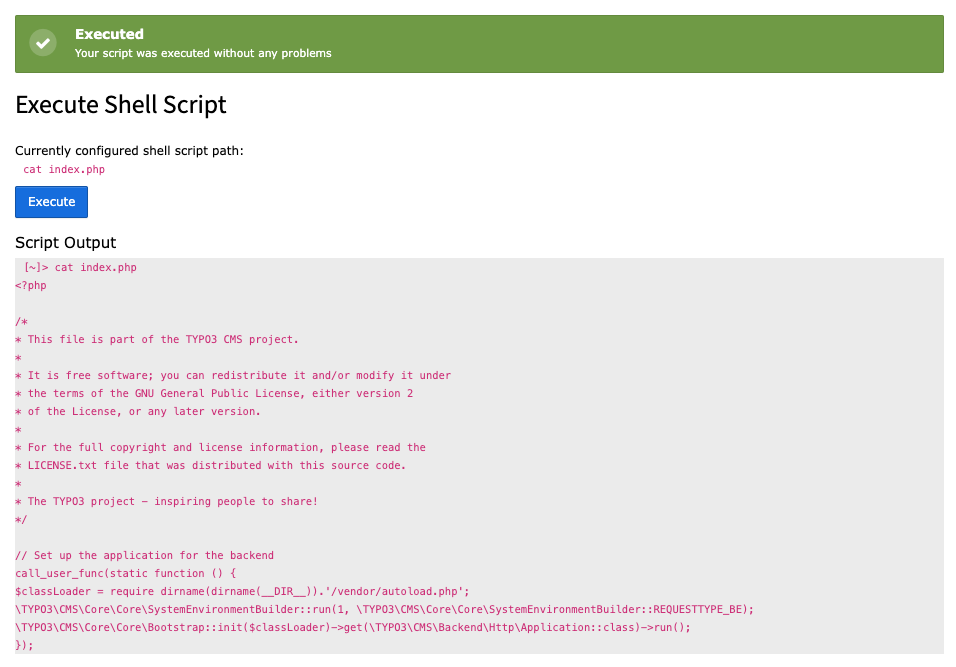 BE module and example command output