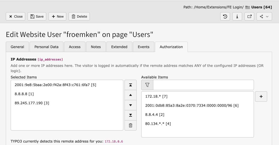 New IP addresses field in fe_users record