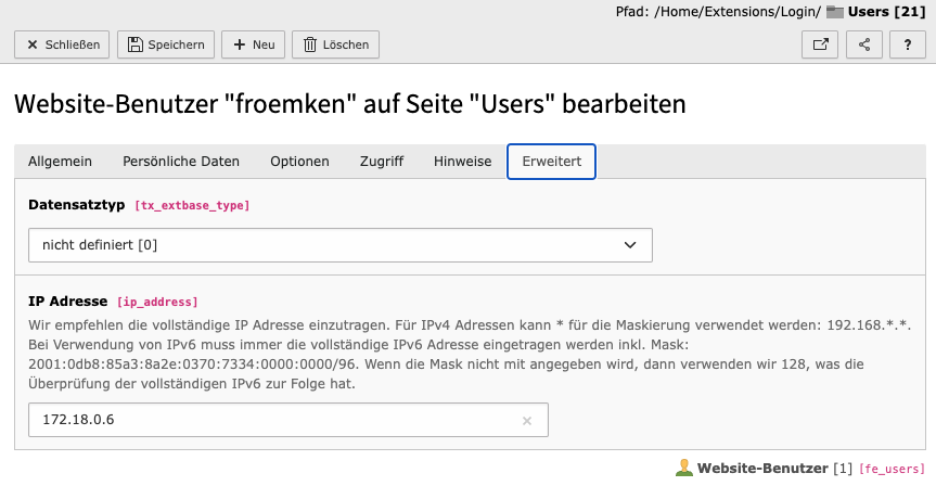 New IP address field in fe_users record