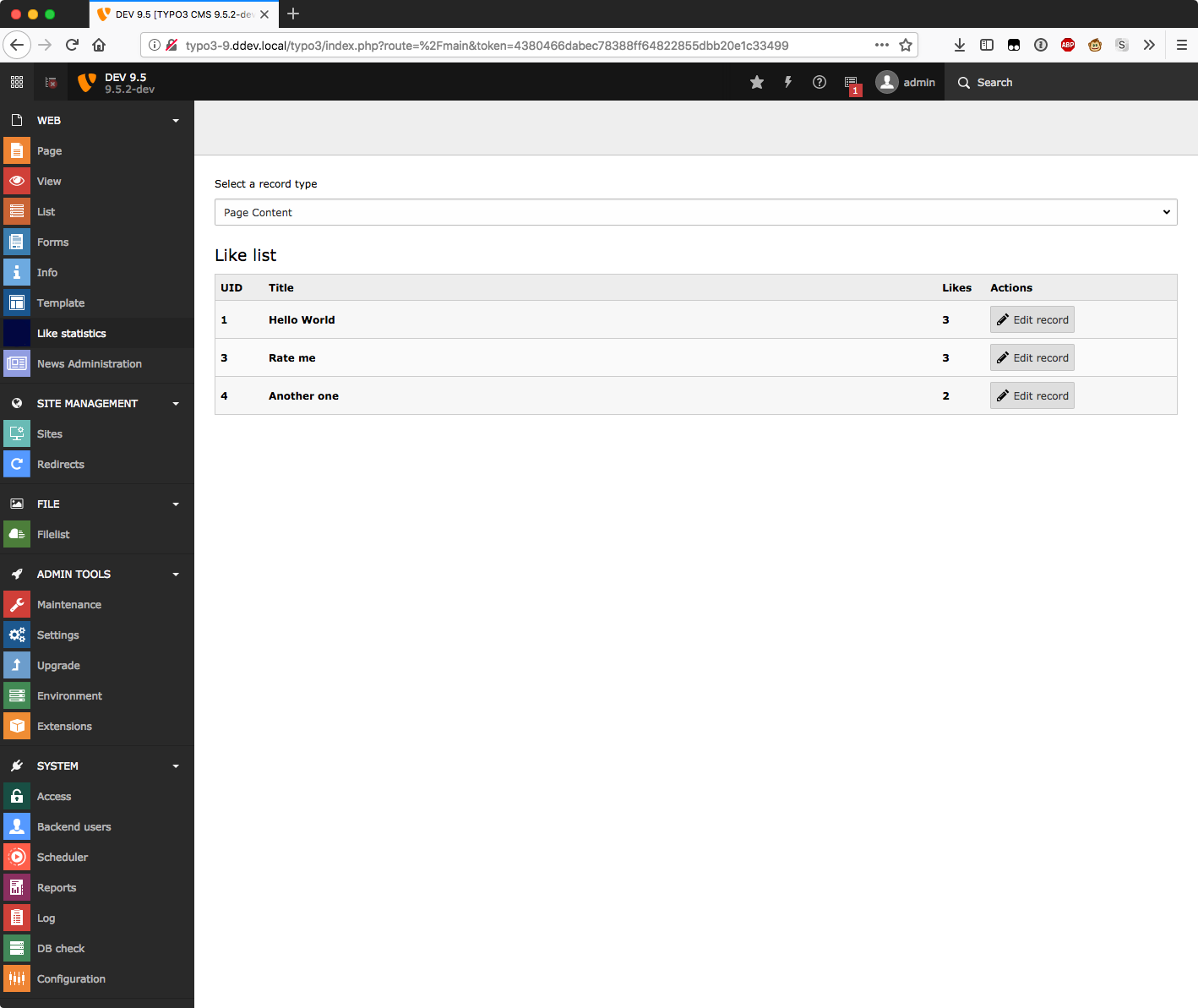Backend module for like statistics