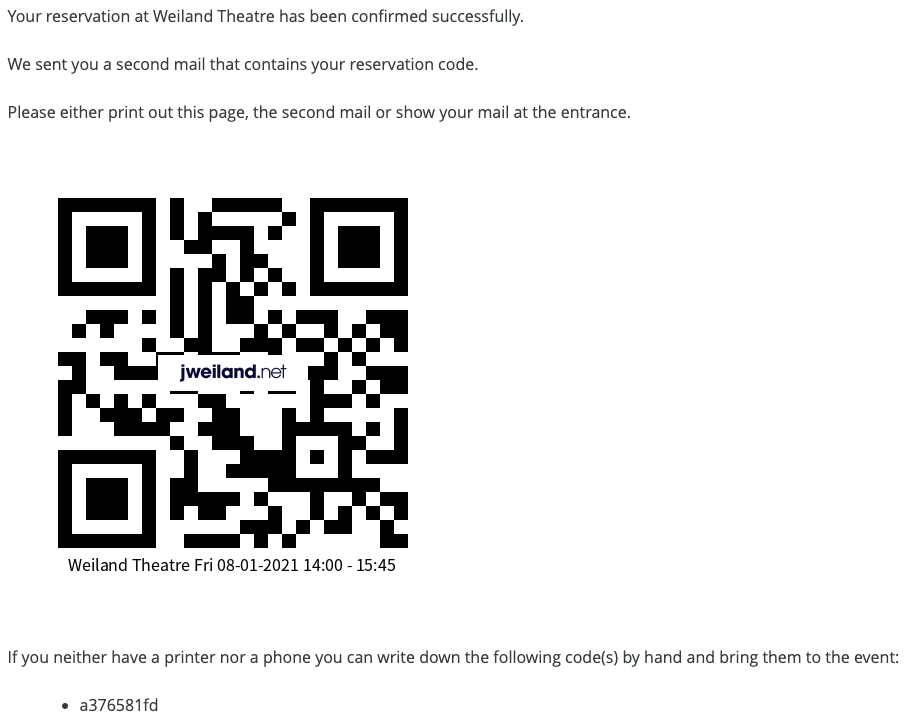 Reservation confirmed screen