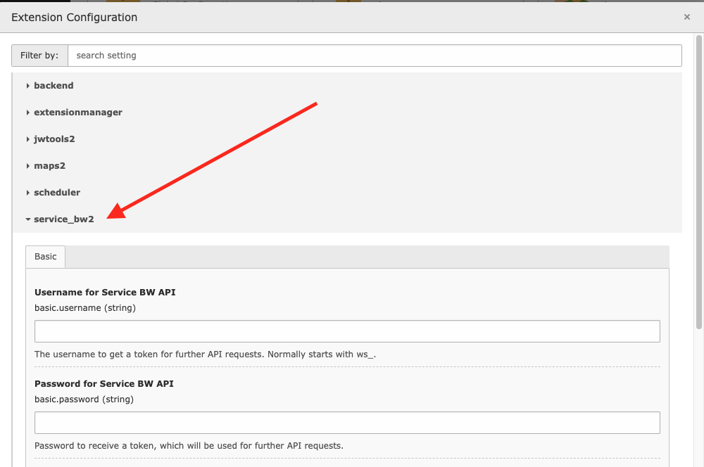 Locate Extension Settings for service_bw2