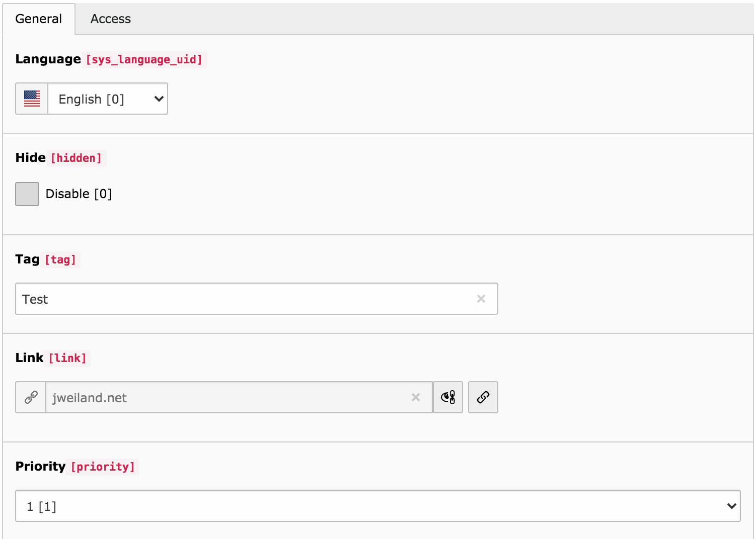 Backend view of the Tag entity