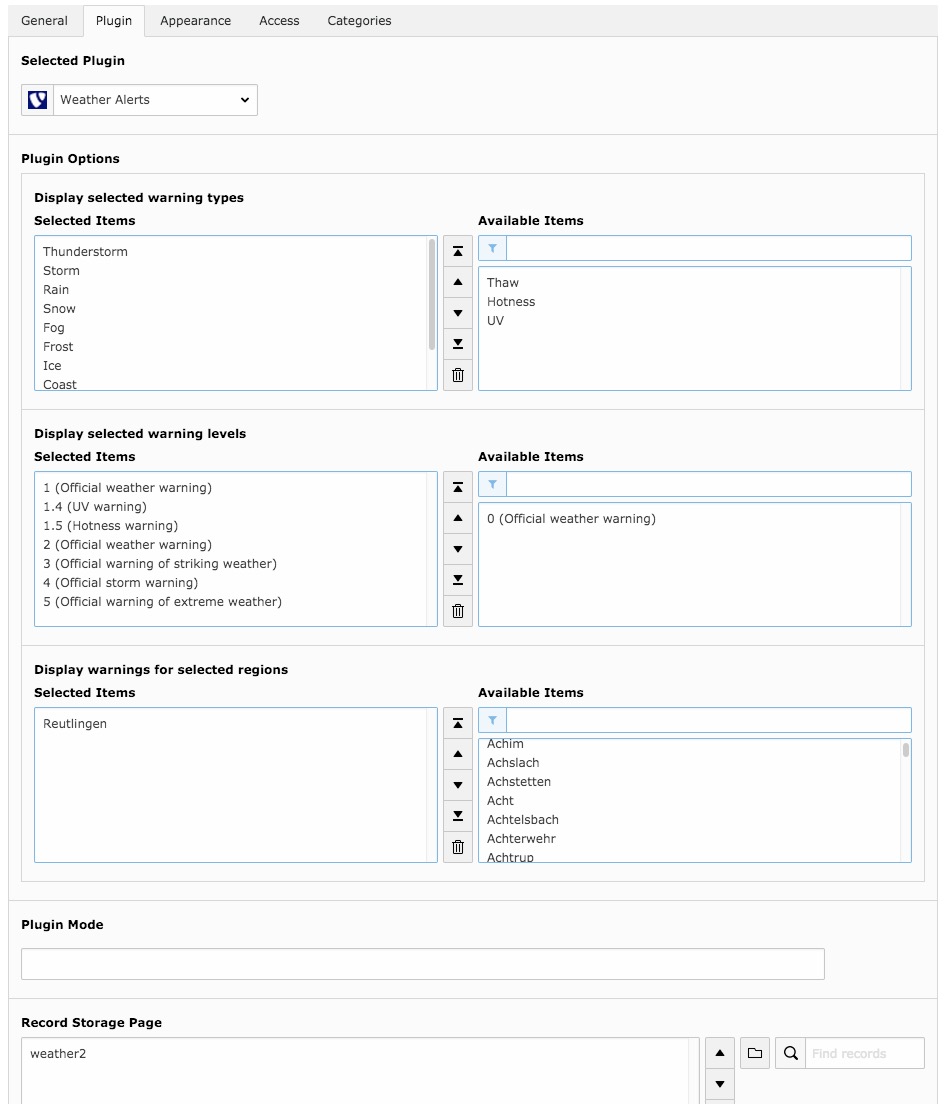 Backend plugin content element