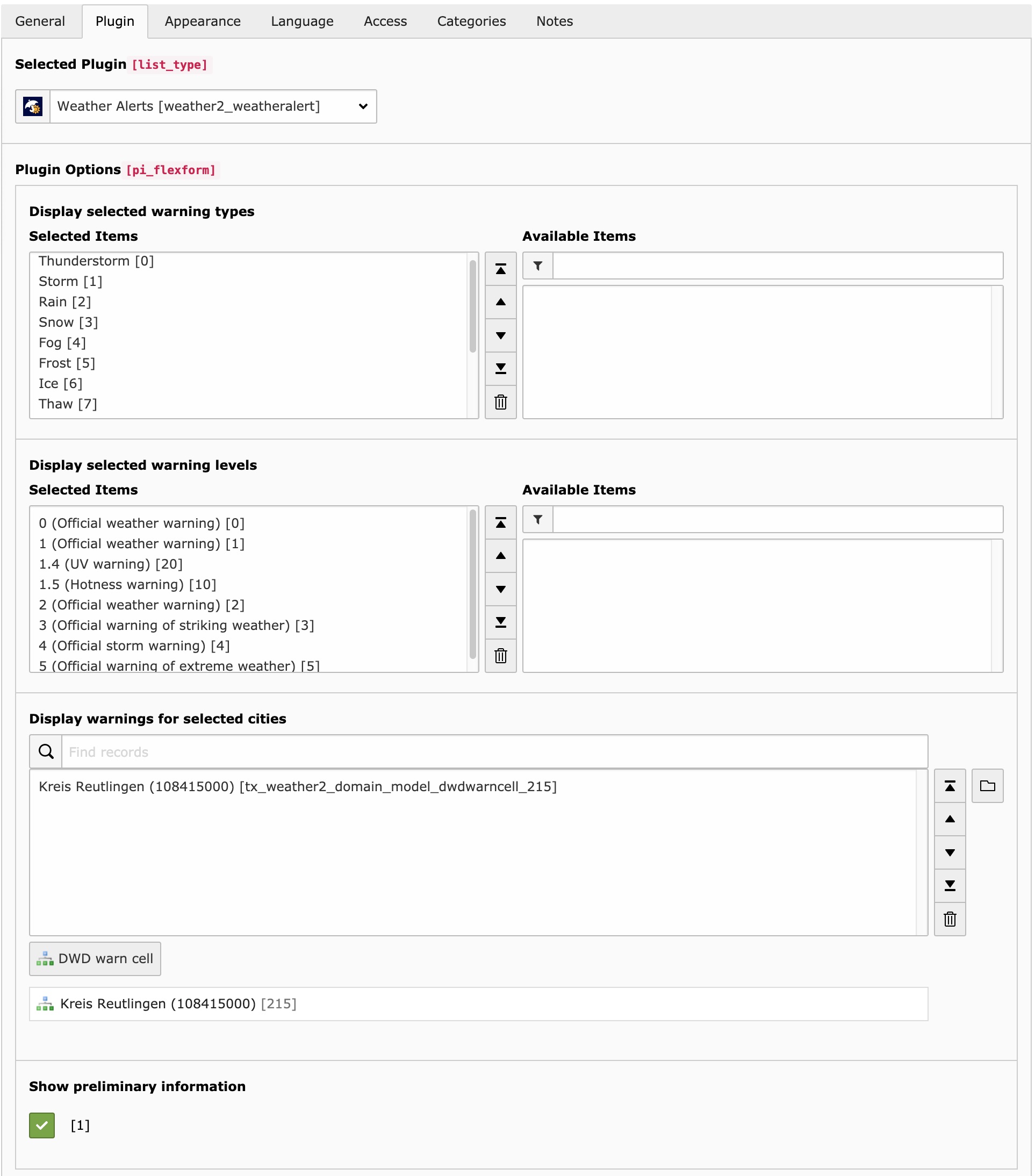 Backend plugin content element