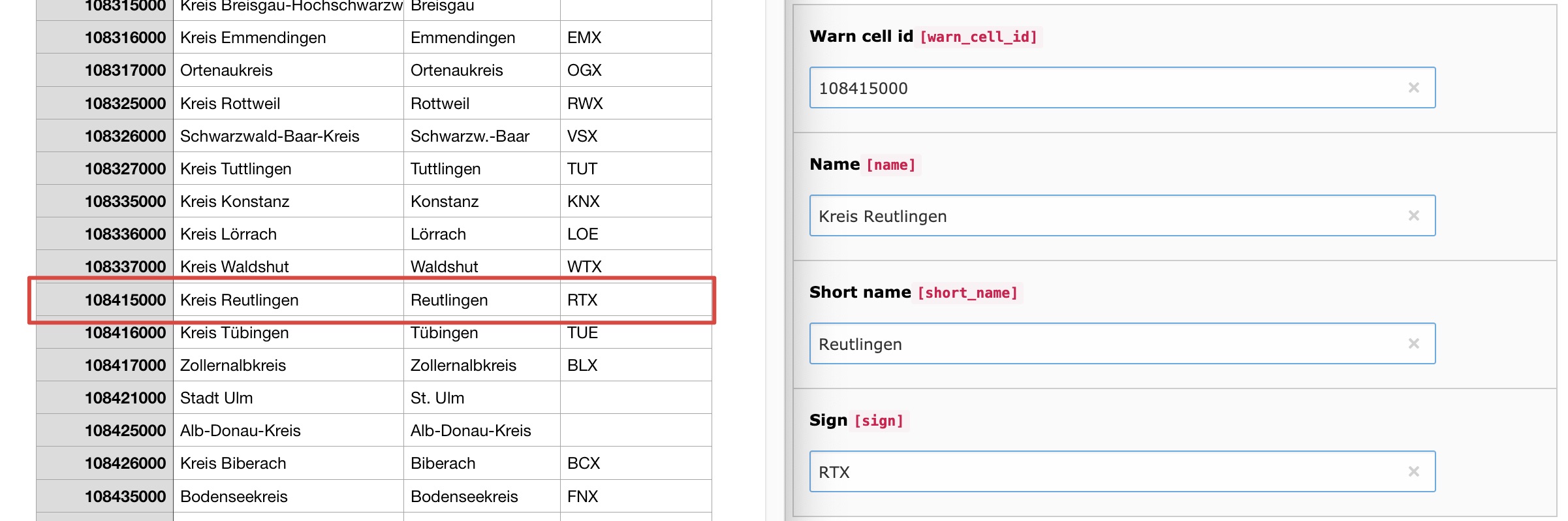 Create a DWD warn cell record