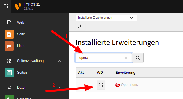 Button zum Aktivieren der Extension im Extensions Manager