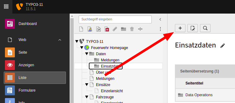 Button zum Anlegen für neue Datensätze