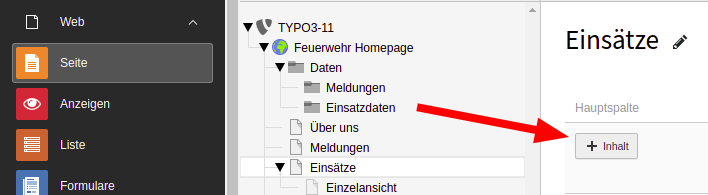 Button für das Anlegen neuer Inhalte