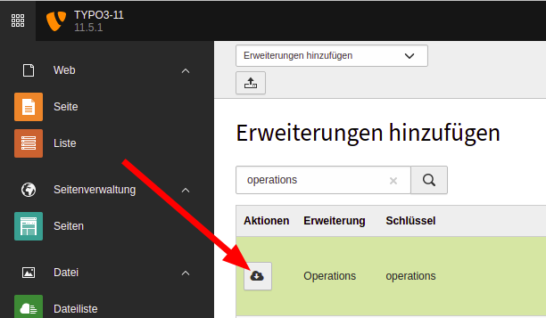 Importieren Button im Extensions Manager