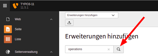 Absenden der Suche im Extensions Manager