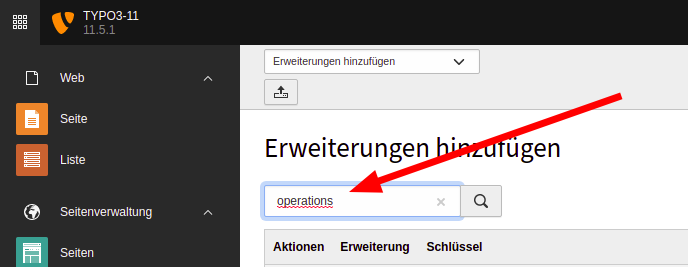 Suchfeld für Extensions im Extensions Manager