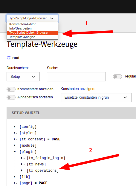 operations TypoScript angezeigt im TypoScript Object Browser