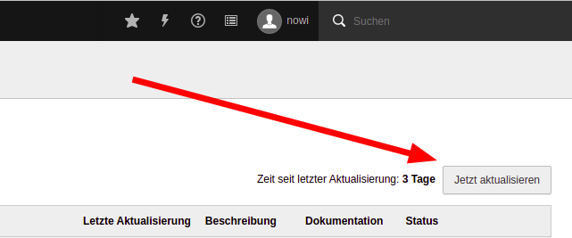 Jetzt aktualisieren Button im Extensions Manager