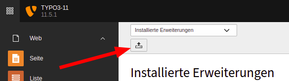 Button für Upload einer Extension im Extensions Manager