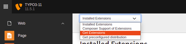 Screen of Dropdown in Extensions Manager