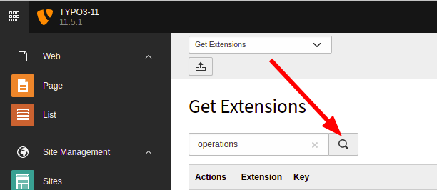 Searchfield in Extensions Manager with search button