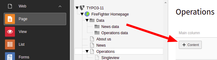 The button to create new content elements