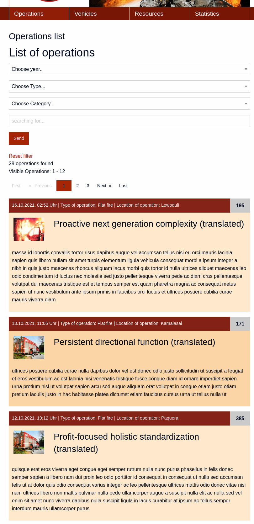 Frontend list view with filter and pagination