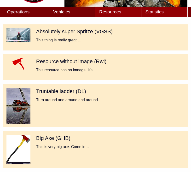 Screenshot of a simple list of resources data in frontend