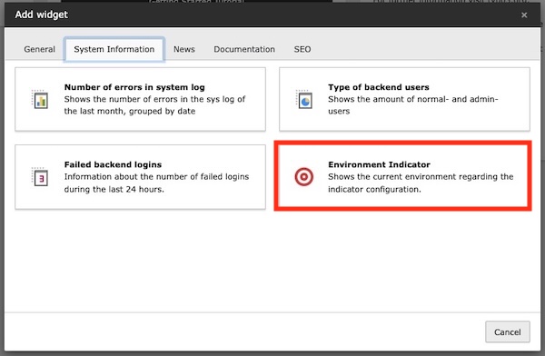 Dashboard Widget Selection