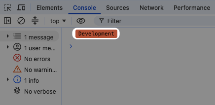 Environment badge printed to the browser console